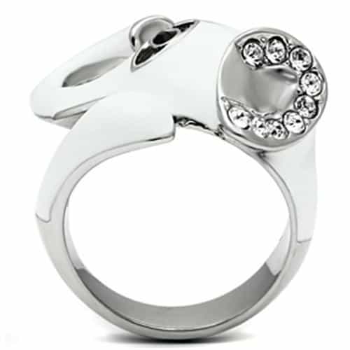 Stainless Steel Silver White Enamel Elephant CZ Eyes 3D Ring view 8