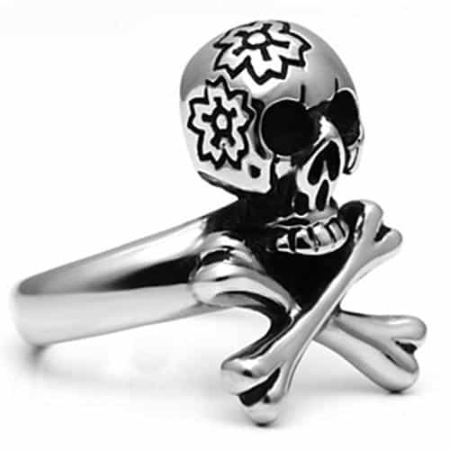 Stainless Steel Silver Skull Crossbones Classic Biker Ring view 10