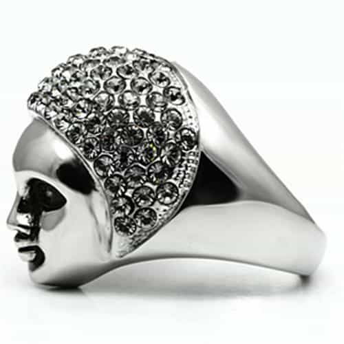 Stainless Steel Silver CZ Pave Face Mask Theatrical Ring view 10