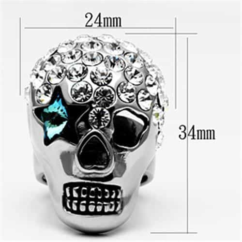 Stainless Steel Silver CZ Crystal Skull Open Jaw AB Eye Ring view 4