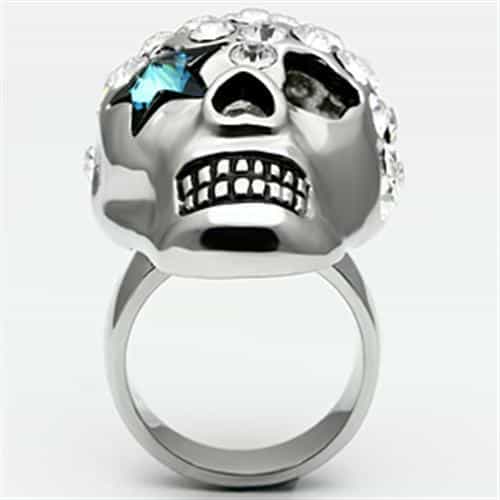 Stainless Steel Silver CZ Crystal Skull Open Jaw AB Eye Ring view 6