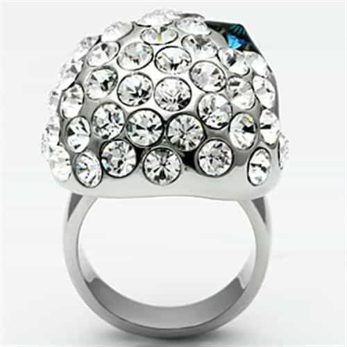 Stainless Steel Silver CZ Crystal Skull Open Jaw AB Eye Ring view 8