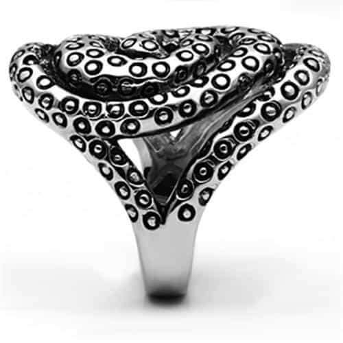 Stainless Steel Silver Oxidized Spiral Tentacle Octopus Ring view 8