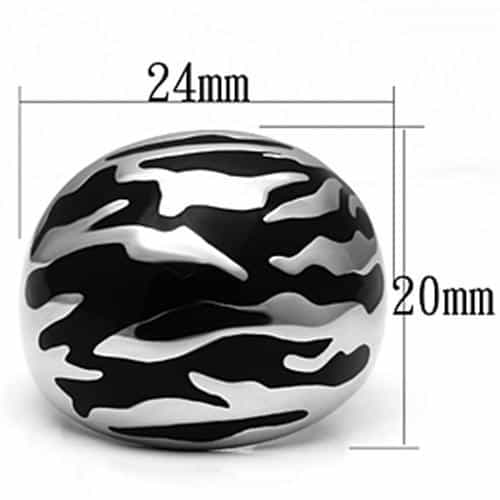 Stainless Steel Silver Black Enamel Abstract Flame Dome Ring view 4