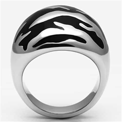 Stainless Steel Silver Black Enamel Abstract Flame Dome Ring view 6
