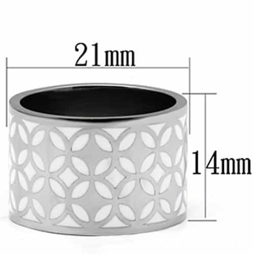 Stainless Steel Silver White Floral Cutout Pattern Wide Band Ring view 4
