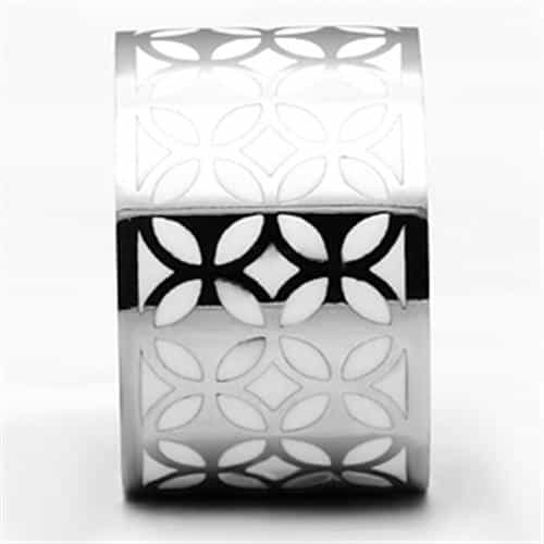 Stainless Steel Silver White Floral Cutout Pattern Wide Band Ring view 6