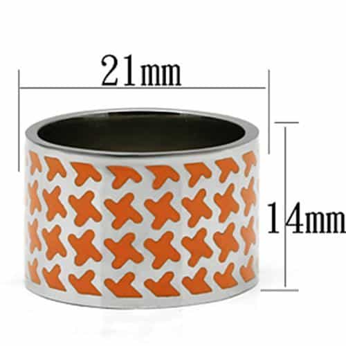 Stainless Steel Silver Orange Cross Pattern Enamel Wide Band Ring view 4