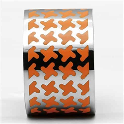 Stainless Steel Silver Orange Cross Pattern Enamel Wide Band Ring view 6