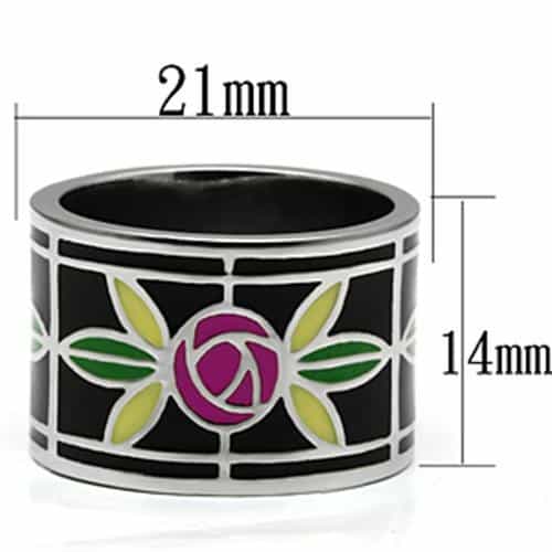 Stainless Steel Silver Black Enamel Stained Glass Rose Wide Ring view 4