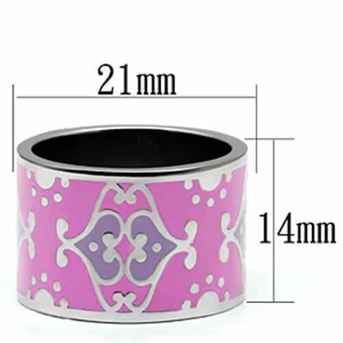 Stainless Steel Silver Pink Purple Paisley Enamel Wide Band Ring view 4