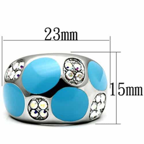 Stainless Steel Silver Blue Enamel Petal AB Crystal Dome Ring view 4