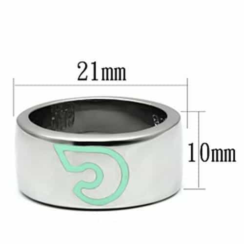 Stainless Steel Silver Mint Enamel Swirl Accent Wide Band Ring view 4