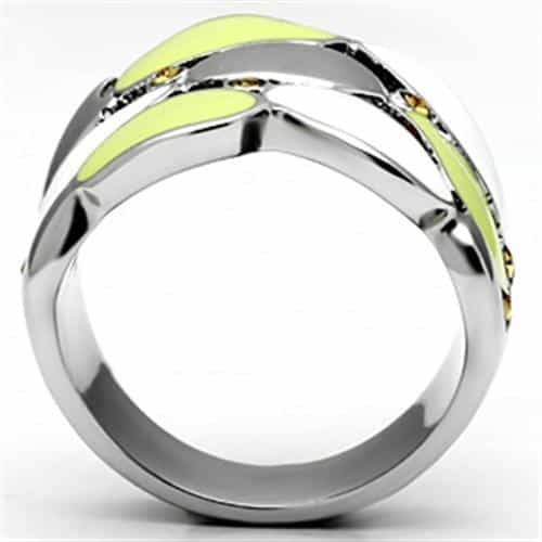 Stainless Steel Silver Green White Enamel Leaf Petal Wide Ring view 6