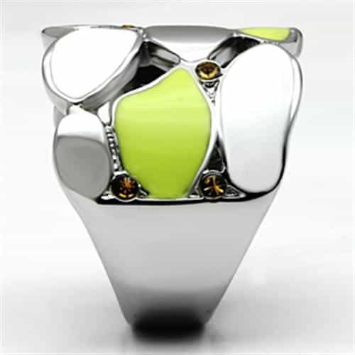 Stainless Steel Silver Green White Enamel Leaf Petal Wide Ring view 8