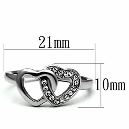 Stainless Steel Silver CZ Pave Double Heart Open Ring view 4