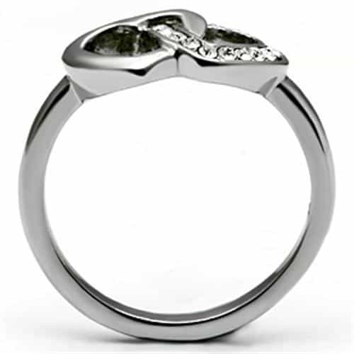 Stainless Steel Silver CZ Pave Double Heart Open Ring view 6
