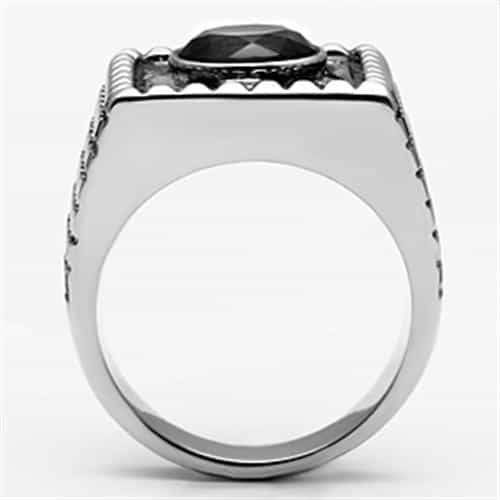 Stainless Steel Silver CZ Round Sapphire Crosshatch Square Ring view 6