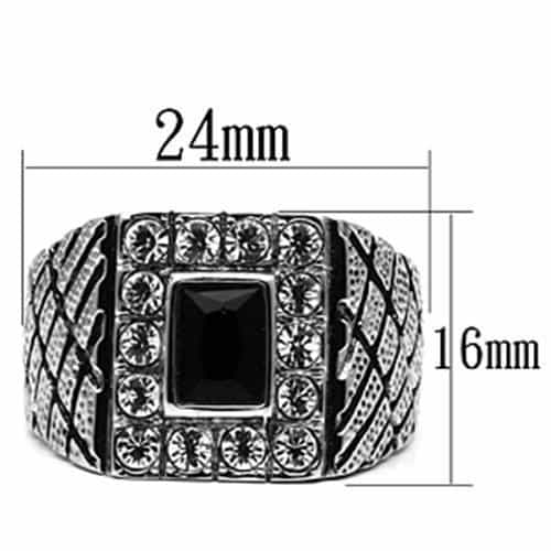 Stainless Steel Silver Black Onyx Square CZ Crosshatch Mens Ring view 4