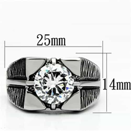 Stainless Steel Silver CZ Round Clear Tall Prong Wing Band Ring view 4