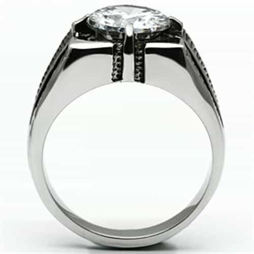 Stainless Steel Silver CZ Round Clear Tall Prong Wing Band Ring view 6