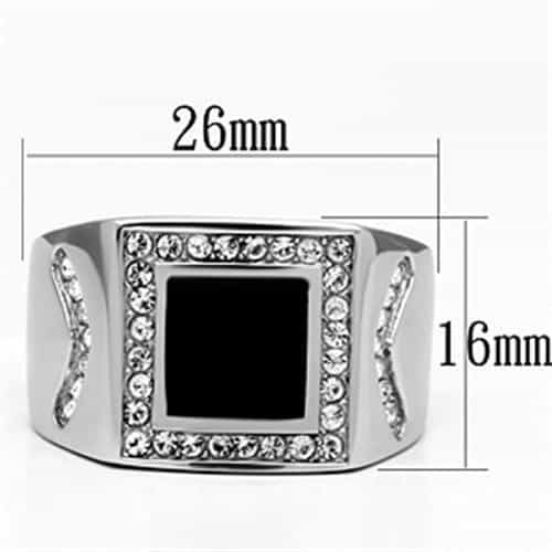 Stainless Steel Silver Black Onyx Square CZ Halo Ornate Mens Ring view 4