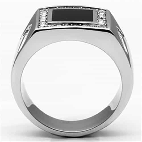 Stainless Steel Silver Black Onyx Square CZ Halo Ornate Mens Ring view 6