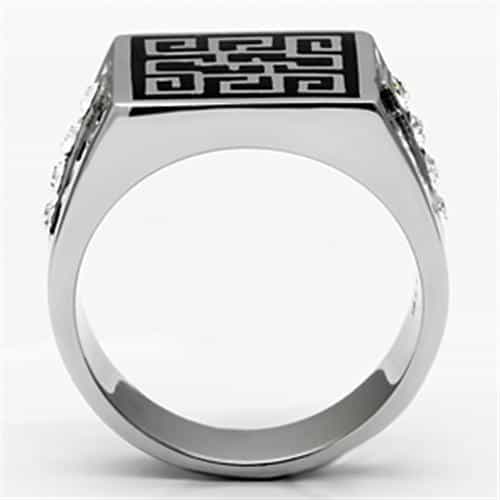 Stainless Steel Silver Greek Key Maze Square Mens Signet Ring view 6