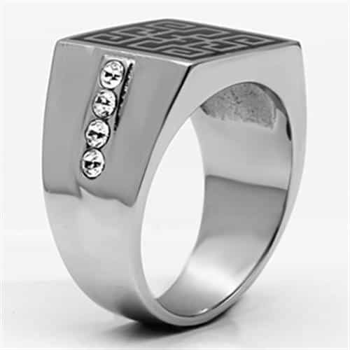 Stainless Steel Silver Greek Key Maze Square Mens Signet Ring view 8