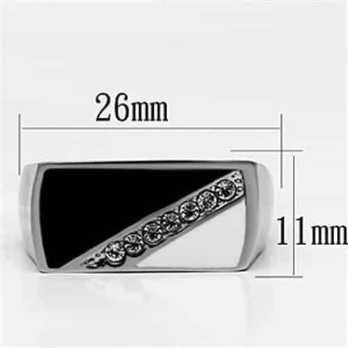 Stainless Steel Silver Black Enamel CZ Diagonal Stripe Mens Ring view 4