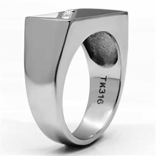 Stainless Steel Silver Black Enamel CZ Diagonal Stripe Mens Ring view 8