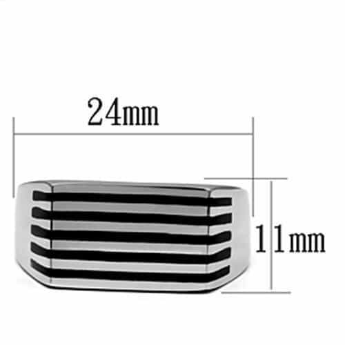 Stainless Steel Silver Black Enamel Stripe Square Flat Mens Ring view 4