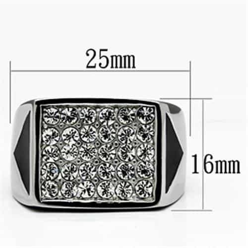 Stainless Steel Silver CZ Pave Rectangle Black Enamel Ring view 4