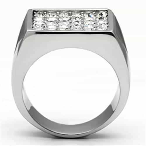Stainless Steel Silver CZ Pave Rectangle Black Enamel Ring view 6