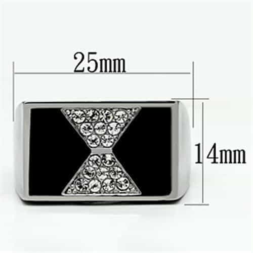 Stainless Steel Silver CZ Black Enamel Triangle X Pattern Ring view 4