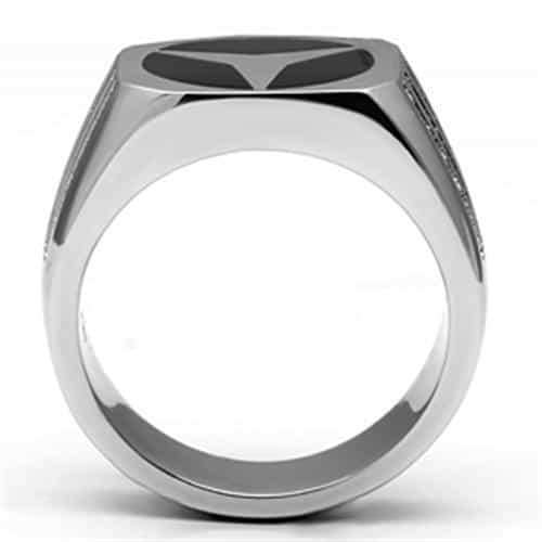 Stainless Steel Silver Black Enamel Mercedes Y Symbol Square Ring view 6