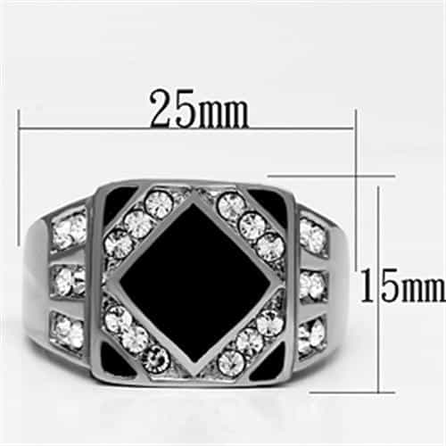 Stainless Steel Silver Black Onyx CZ Halo Diamond Pattern Ring view 4