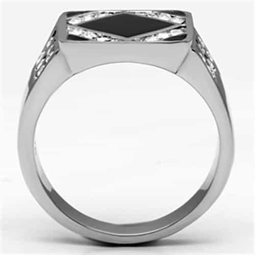 Stainless Steel Silver Black Onyx CZ Halo Diamond Pattern Ring view 6