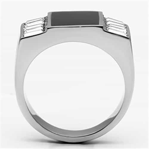Stainless Steel Silver Black Onyx Square Baguette Side Mens Ring view 6