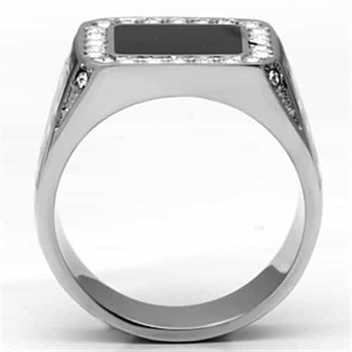 Stainless Steel Silver Black Onyx Square CZ Halo Greek Key Ring view 6
