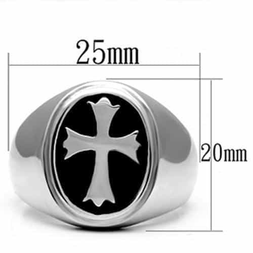 Stainless Steel Silver Black Enamel Maltese Cross Round Mens Ring view 4