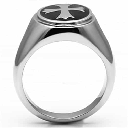 Stainless Steel Silver Black Enamel Maltese Cross Round Mens Ring view 6