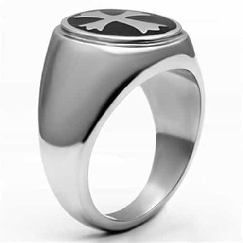 Stainless Steel Silver Black Enamel Maltese Cross Round Mens Ring view 8