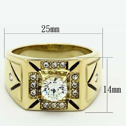 Stainless Steel Gold IP CZ Round Clear Cross Accent Square Ring view 4