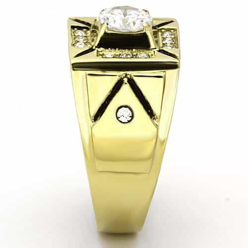 Stainless Steel Gold IP CZ Round Clear Cross Accent Square Ring view 8