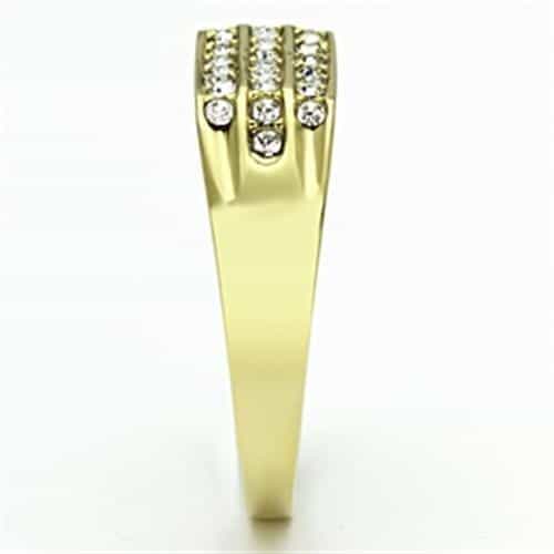 Stainless Steel Gold IP CZ Three Row Channel Wide Mens Ring view 8