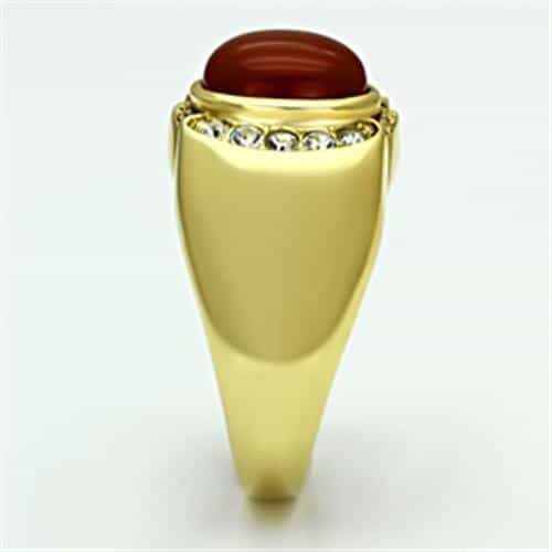 Stainless Steel Gold IP Carnelian Cabochon Oval CZ Horseshoe Ring view 8