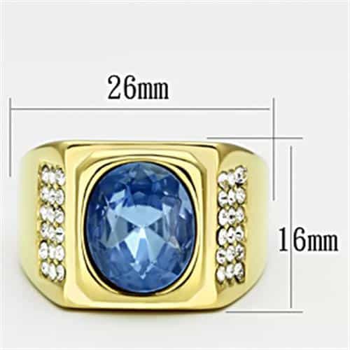 Stainless Steel Gold IP CZ Oval Light Blue CZ Halo Square Ring view 4