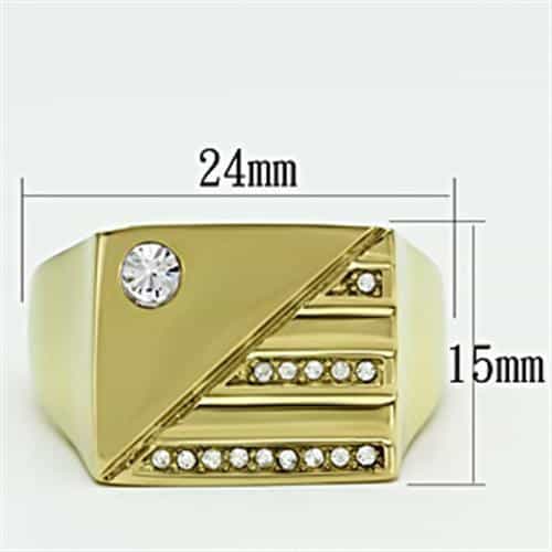 Stainless Steel Gold IP CZ Round Clear Diagonal Stripe Ring view 4