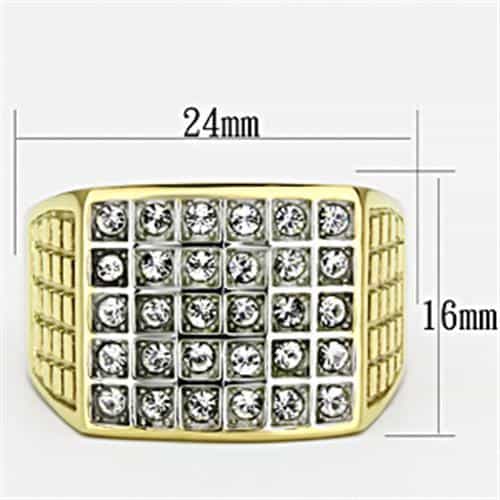 Stainless Steel Gold IP CZ Grid Pave Square Flat Mens Signet Ring view 4